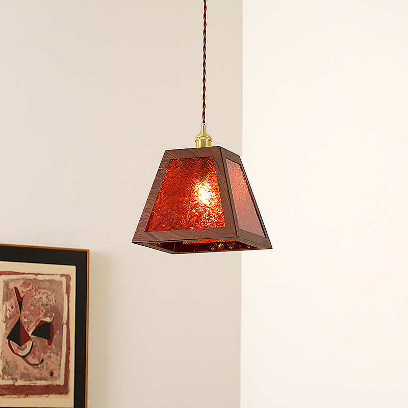 胡桃木色法式复古吊灯中古风卧室床头进口天然石头小吊灯casa照明