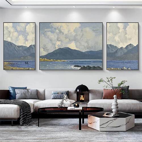 2025新款客厅装饰画抽象山水画北欧沙发背景墙挂画现代简约三联画
