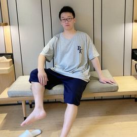 青少年胖子肥佬睡衣大码260斤纯棉短袖，休闲套头夏天男家居服套装