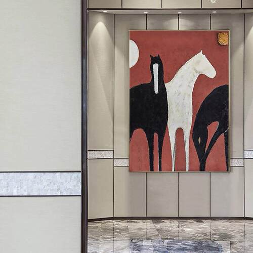 纯手绘板现油NHR画动物马代客厅玄关挂画酒寸店样房大尺轻奢装饰