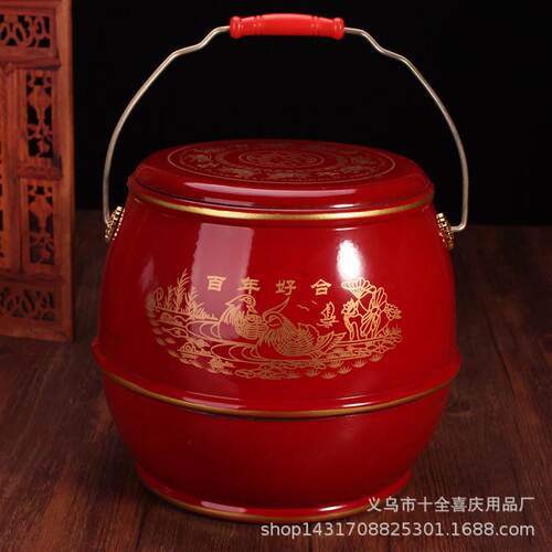 子孙桶结婚袋子陪嫁用的喜桶塑料马桶孑孙筒婚庆用品大号木头痰盂