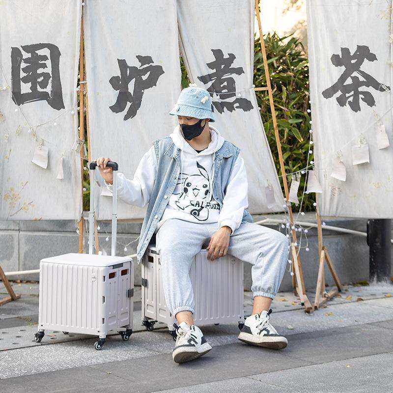 光面简约可折叠带轮拉杆收纳箱塑料户外露营车后备箱便携式储物箱