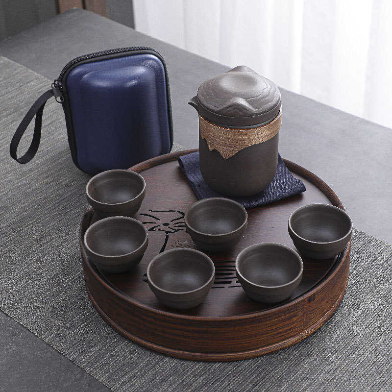 便携快客旅行茶具粗陶一壶四杯紫砂六杯玻璃壶小套装logo广告礼品