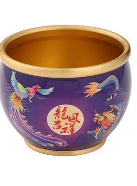 彩绘聚宝盆黄铜油彩百福缸米缸办公室居家工艺品聚财摆件礼品铜制