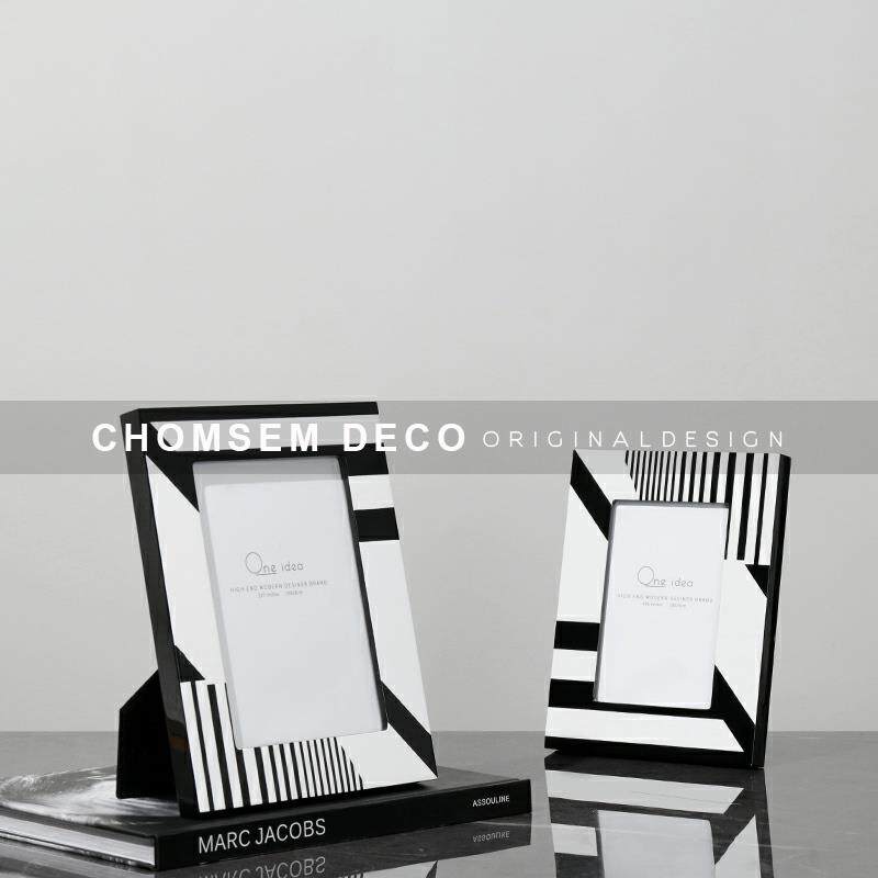 简约现代黑白条纹几何相框创意软装饰品家居桌面画框样板房间摆件