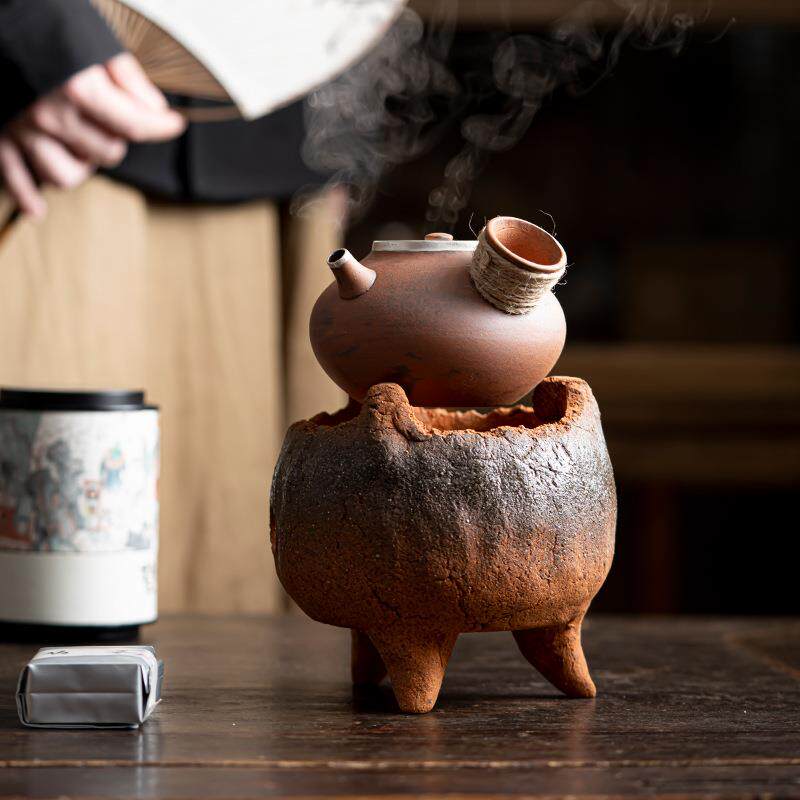 围炉煮茶纯手工粗陶茶壶复古老岩泥煮茶器家用陶瓷功夫茶具煮茶壶