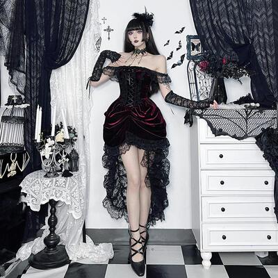 Multi layer patchwork trailing dress lace dress