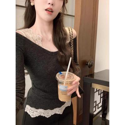 纯欲辣妹t恤长袖感别致蕾丝假内搭打底衫上衣0122k