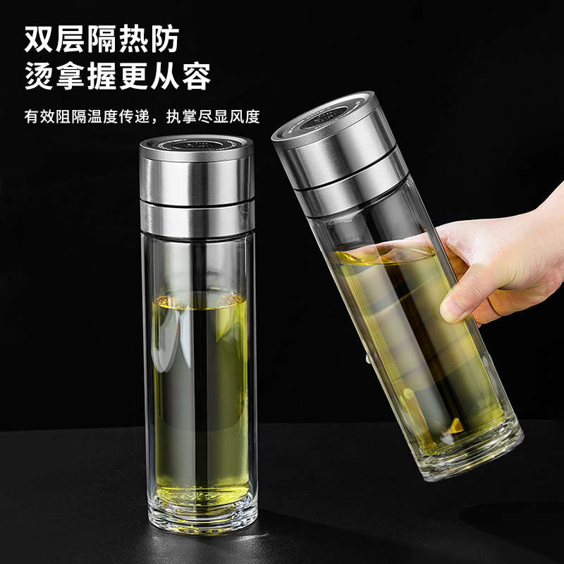 三代单手一键开盖车载大容量茶水分离泡茶茶杯2024新款车用玻璃杯