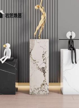【新品】岩板花架立柱石墩子轻奢客厅落地花架大理石底座摆台摆件