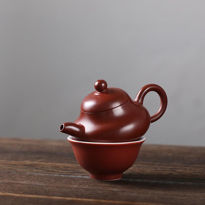 一人独饮 单人迷你潮州手拉壶朱泥紫砂壶潮汕功夫茶小号茶壶小品
