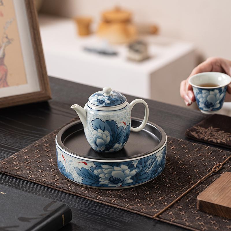 青花瓷茶具套装盖碗全套中式手工蓝色茶具家庭敬茶碗带盖一整套