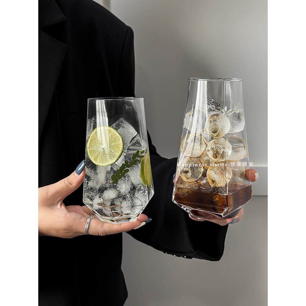 ins风菱角玻璃杯 网红餐厅水果茶杯苏打气泡水杯冷饮料杯喝水杯子,餐饮具,玻璃杯,淘宝优惠券,粉丝福利购,淘宝优惠卷