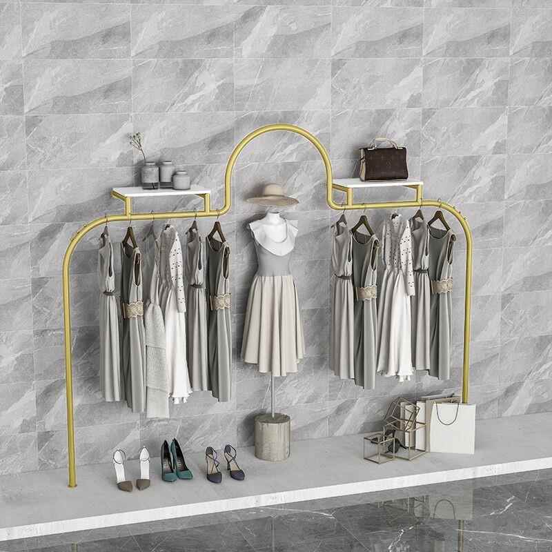服装店专用挂衣杆展示架落地异形货架金色上墙壁挂陈列设计衣服架
