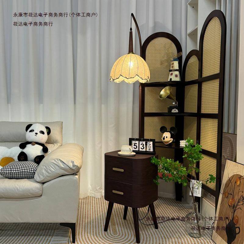 台灯茶几一体中古实木置物装饰落地灯卧室床头氛围灯旁柜客厅包邮