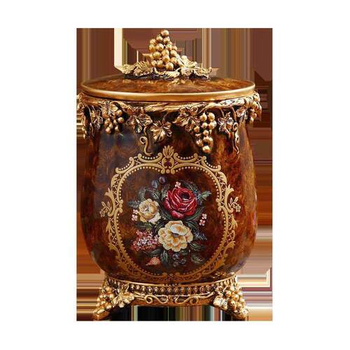 JiR欧式客厅茶几桌面纸篓垃圾桶带盖家用装饰品大号树脂收纳桶摆