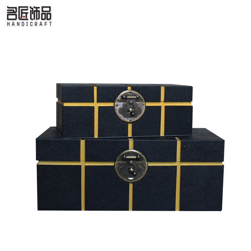 现代条纹网格皮革收纳盒样板间展厅家居衣帽间首饰盒桌面轻奢摆件