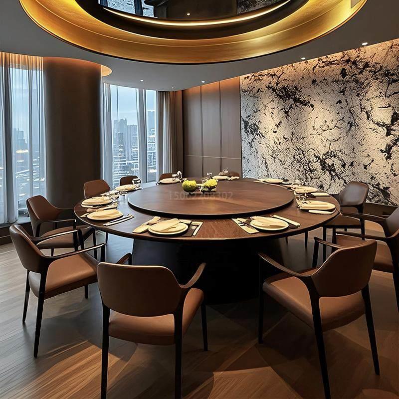 酒店电动餐桌大圆桌岩板转盘15人30人会所餐厅包间自动圆形餐桌椅