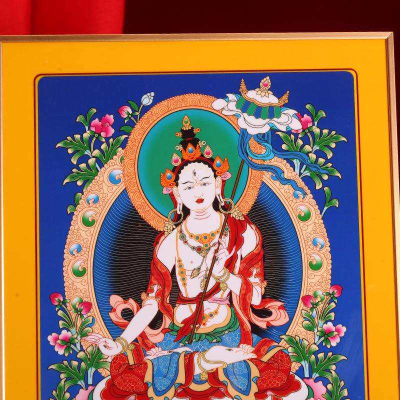 藏式大白伞盖铂金实木烤漆相框摆件挂画装饰画家用十相自在唐卡图