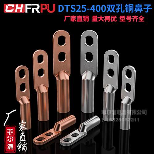 DTS双孔铜鼻子DT-25/35/70/120电缆镀锡铜线耳双眼接线头接线端子