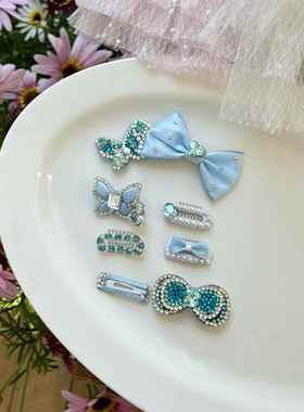 宠物蓝色系蝴蝶满钻发夹蝴蝶结发夹碎发饰品猫咪头饰比熊