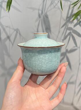 惊蛰 中式汝窑冰花开片盖碗 厚胎聚香二才泡茶碗 不烫手功夫茶具