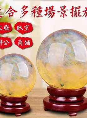 直销黄水晶熔炼球摆件天然黄水晶居家办公室熔炼球水晶球家居摆件