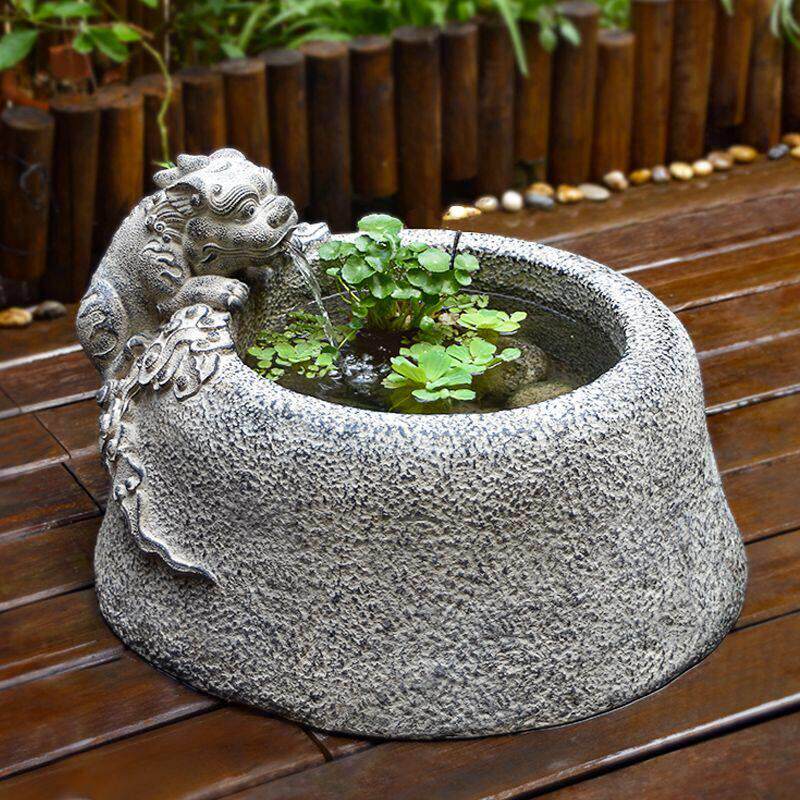 庭院户外中式花园鱼池彷古貔貅水井落地流水摆件招财瑞兽鱼缸装饰
