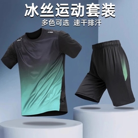 运动套装男健身衣服速干夏季冰丝，短袖短裤t恤篮球足球跑步服训练