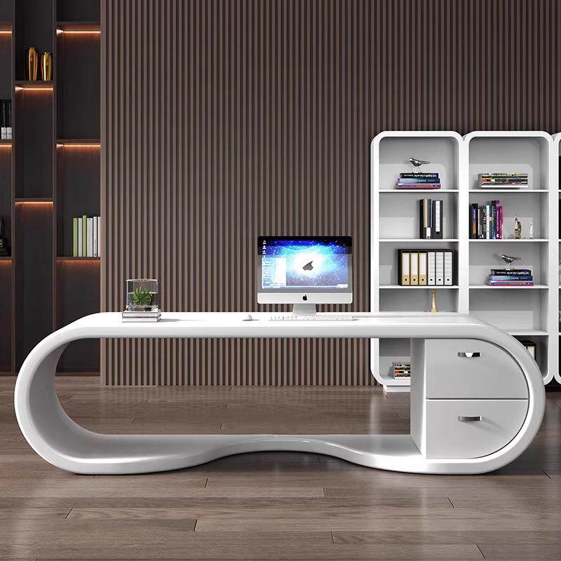 老板桌纯白色钢琴烤漆高端创意主管总裁董事长经理现代时尚大班台