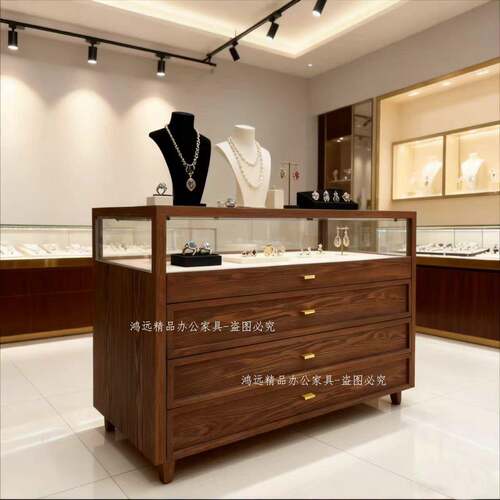 实木珠宝展示柜台新中式玻璃货柜展台首饰翡翠玉器陈列柜中岛柜台