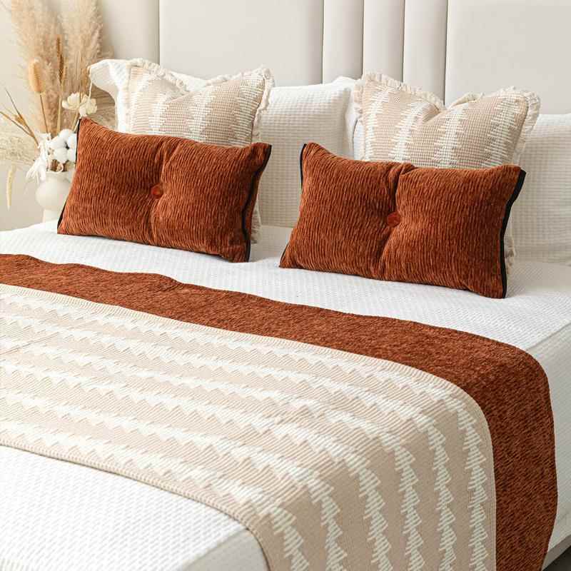 米色焦糖色样板间床尾毯家具展厅床旗抱枕原木风民宿床尾巾靠枕套