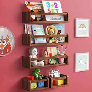 跨境上儿童绘本杂志收纳墙架儿童玩具收纳架玩玩具收置偶原木置物