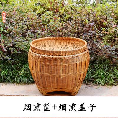 手工竹编烟熏筐竹筐篓子复古竹筐家俱收纳筐簸箕做旧担子箩筐道具