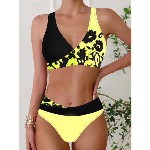 Cross neck bikini high waist split swimsuit