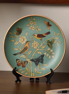 美式看客厅样板房玄关新款陶瓷盘子装饰装饰品乡村盘摆摆件盘摆设