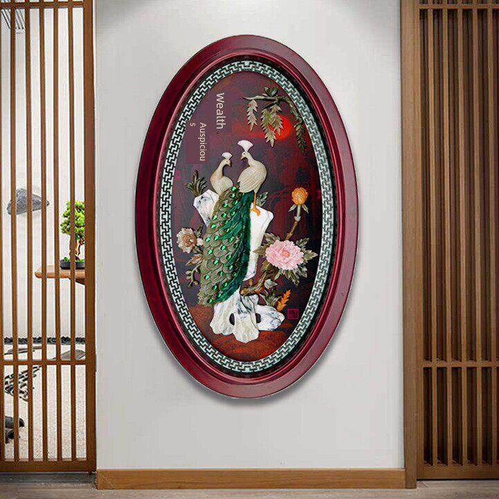 中国玉雕装饰画客厅走廊沙发背景墙挂画入口走廊实木雕刻壁画