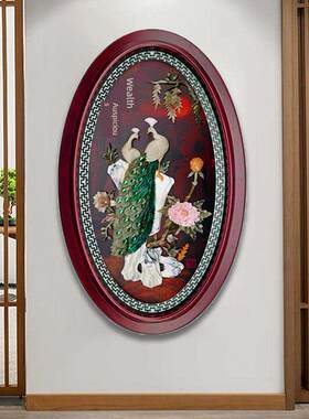 中国玉雕装饰画客厅走廊沙发背景墙挂画入口走廊实木雕刻壁画