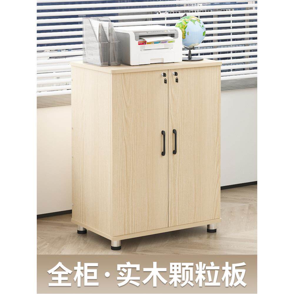IL公室双开门动移办文件柜约带锁收纳矮柜简双门柜E1级落地储物柜