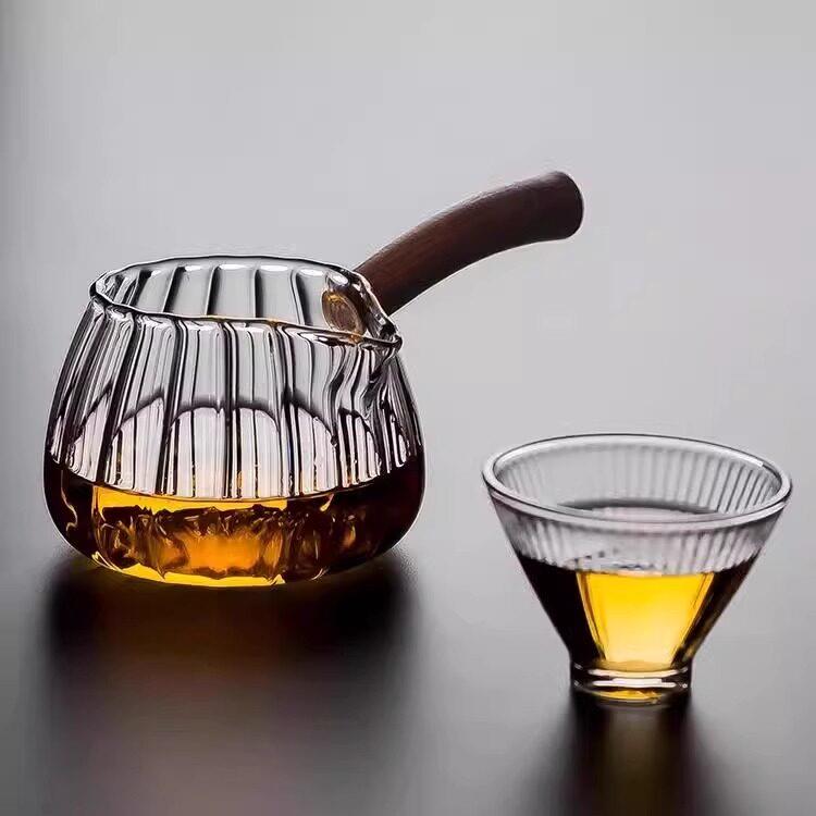 高端公平杯家用加厚高硼硅玻璃实木边柄茶海茶隔板功夫茶排水小套