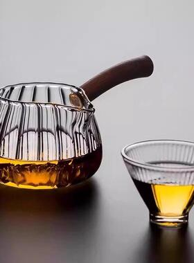 高端公平杯家用加厚高硼硅玻璃实木边柄茶海茶隔板功夫茶排水小套