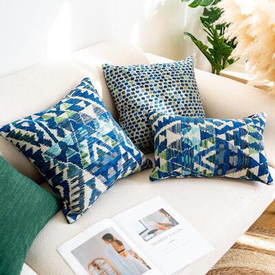 MILAN摩洛哥客厅沙发腰靠枕民族风靠垫套民宿藏青色织提花抱枕