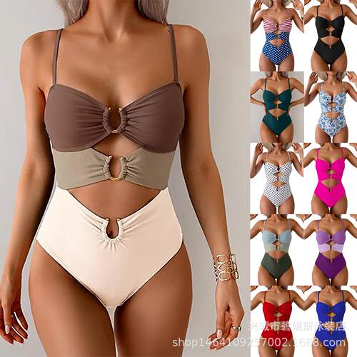 Women One Piece Swimsuits Sexy Cutout Full Coverage Bathing