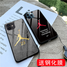 适用于苹果12手机壳男aj联名乔丹标志iphone12mini乔丹背景，ins后壳12promax潮牌nba5g个性创意简约玻璃