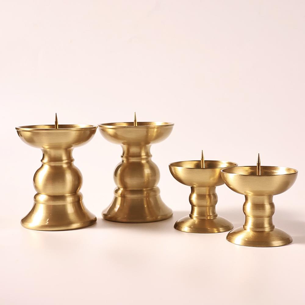 纯黄铜烛台光面家用供奉礼佛佛前祠堂纯铜蜡烛台油灯灯座佛具