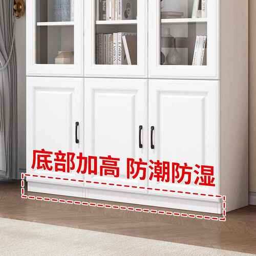 实木欧式书柜玻璃门书架组合一体靠墙书房书橱落地柜办公文件柜子
