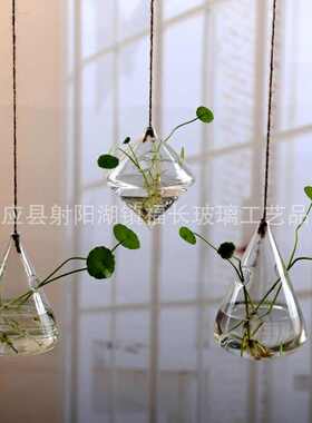 创意几何形悬挂玻璃花瓶三角形菱形玻璃花瓶水培花瓶家居水培容器