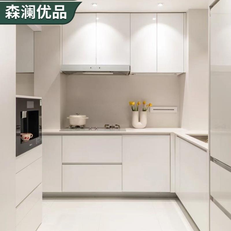 北京厂家定 制橡胶木整体橱柜开放式厨柜石英石岩板 整体橱柜实木