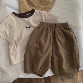男童纯棉短袖套装夏季薄款中小童洋气上衣宝宝七分短裤两件套