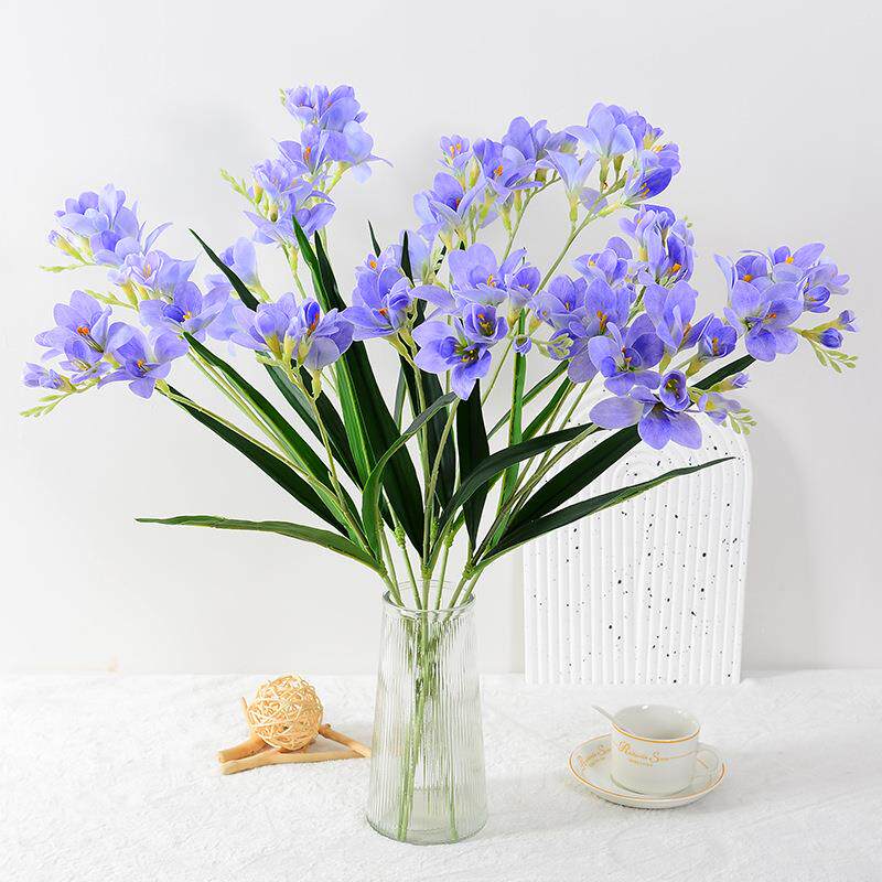 香雪兰手感仿真花胶片蕙兰花家居餐桌装饰花婚庆假花摄影道具
